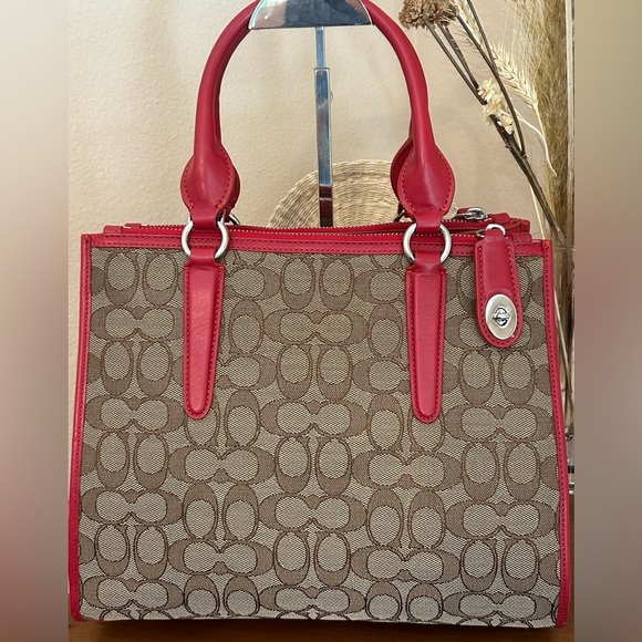 COACH Crosby Signature C Jacquard Canvas & Smooth Leather Carryall Tote Bag - Picture 3 of 12